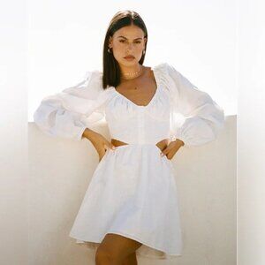 Sabo Skirt Harvie Shirred Dress Long Sleeve Cut Out Cotton White Size Small